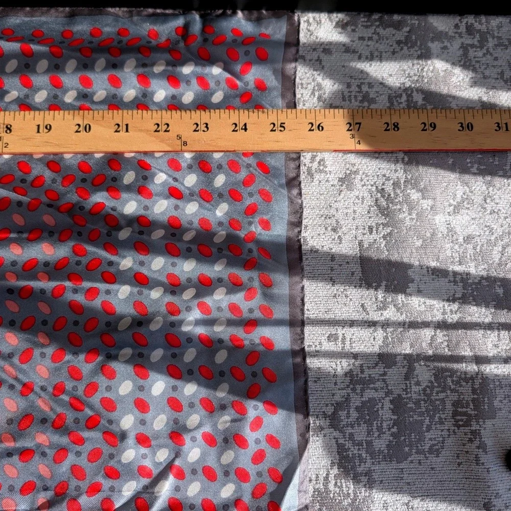 Designers Collection Silk Scarf Grey Red Polka Dot Square Made in Japan RN14750